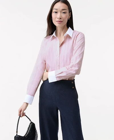 Ann Taylor Petite Striped Relaxed Perfect Shirt Faint Lilac Women's