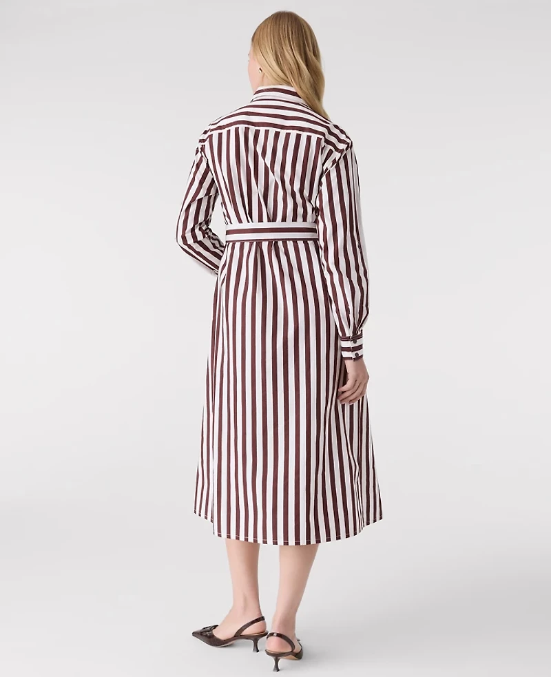 Ann Taylor Striped Collared Midi Shirtdress Deep Bronze Women's