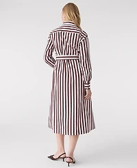 Ann Taylor Striped Collared Midi Shirtdress Deep Bronze Women's