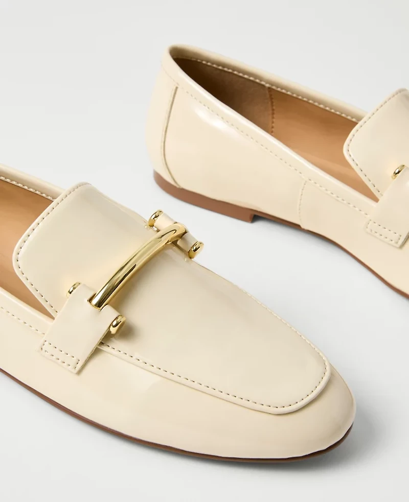 Ann Taylor Chain Embellished Patent Loafer Ivory Cream Women's