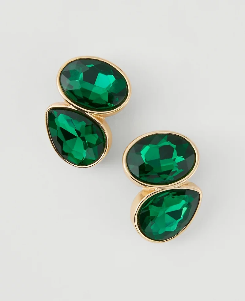 Ann Taylor Double Crystal Stud Earrings Boxwood Green Women's