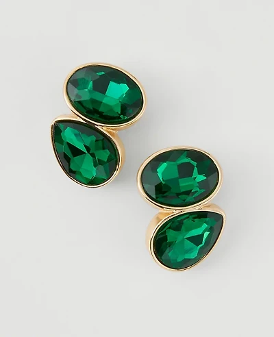 Ann Taylor Double Crystal Stud Earrings Boxwood Green Women's