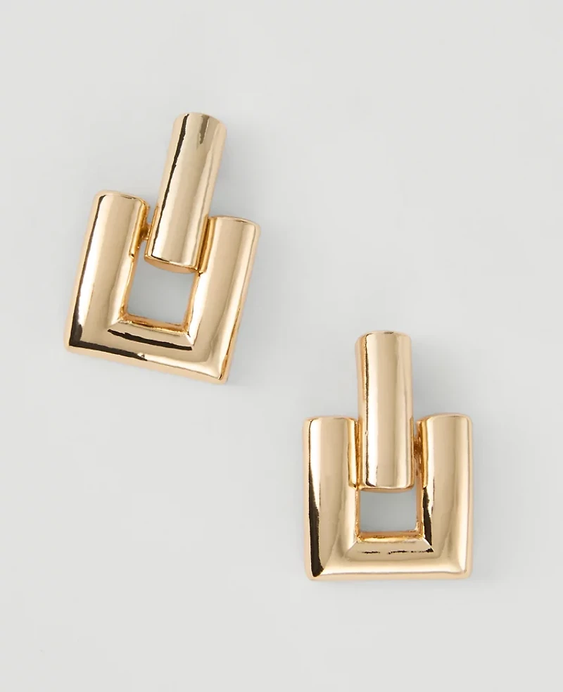 Ann Taylor Square Door Knocker Drop Earrings Goldtone Women's