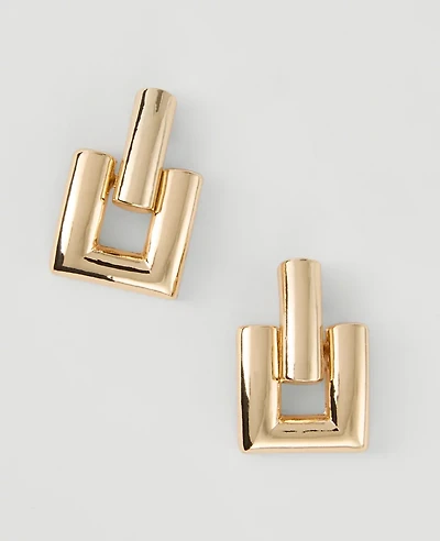 Ann Taylor Square Door Knocker Drop Earrings Goldtone Women's