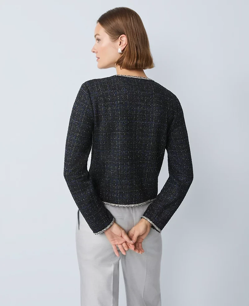 Ann Taylor Petite Metallic Tweed Jacket Navy/Black Women's