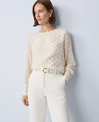 Ann Taylor Petite Dotted Boatneck Blouse Winter White Women's