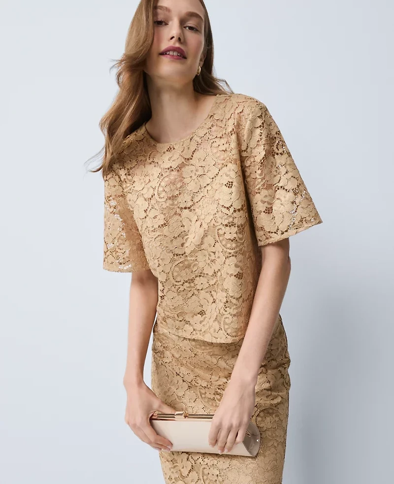 Ann Taylor Petite Lace Blouse Gold Women's