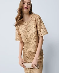 Ann Taylor Petite Lace Blouse Gold Women's