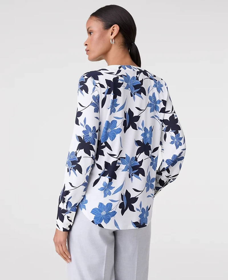 Ann Taylor Floral Pleat Front Top Winter White Women's