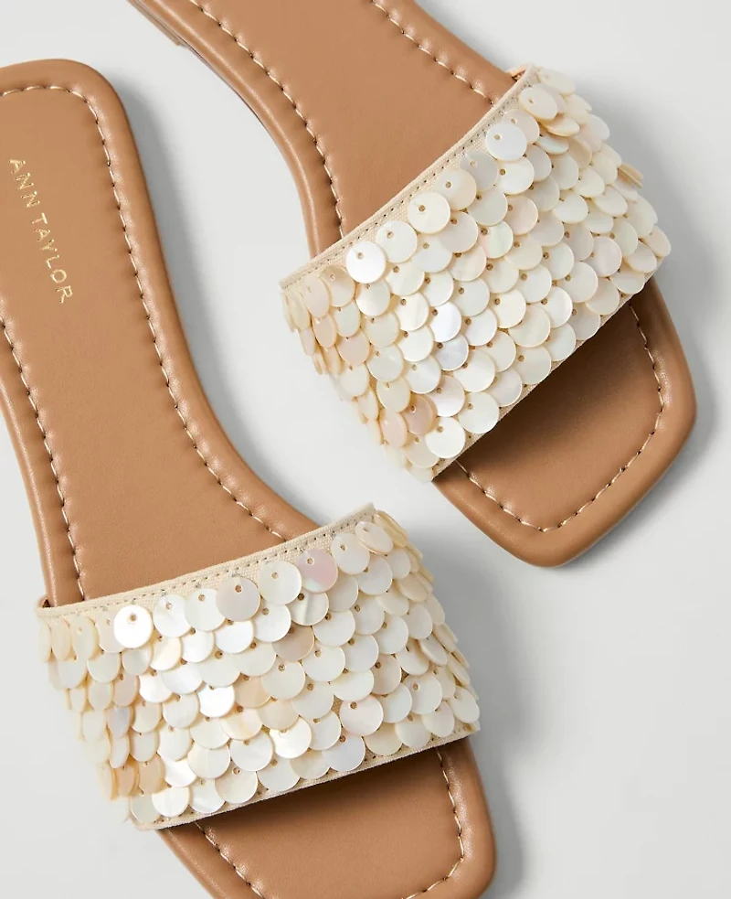 Ann Taylor Embellished Slide Sandal Pearl Ivory Women's