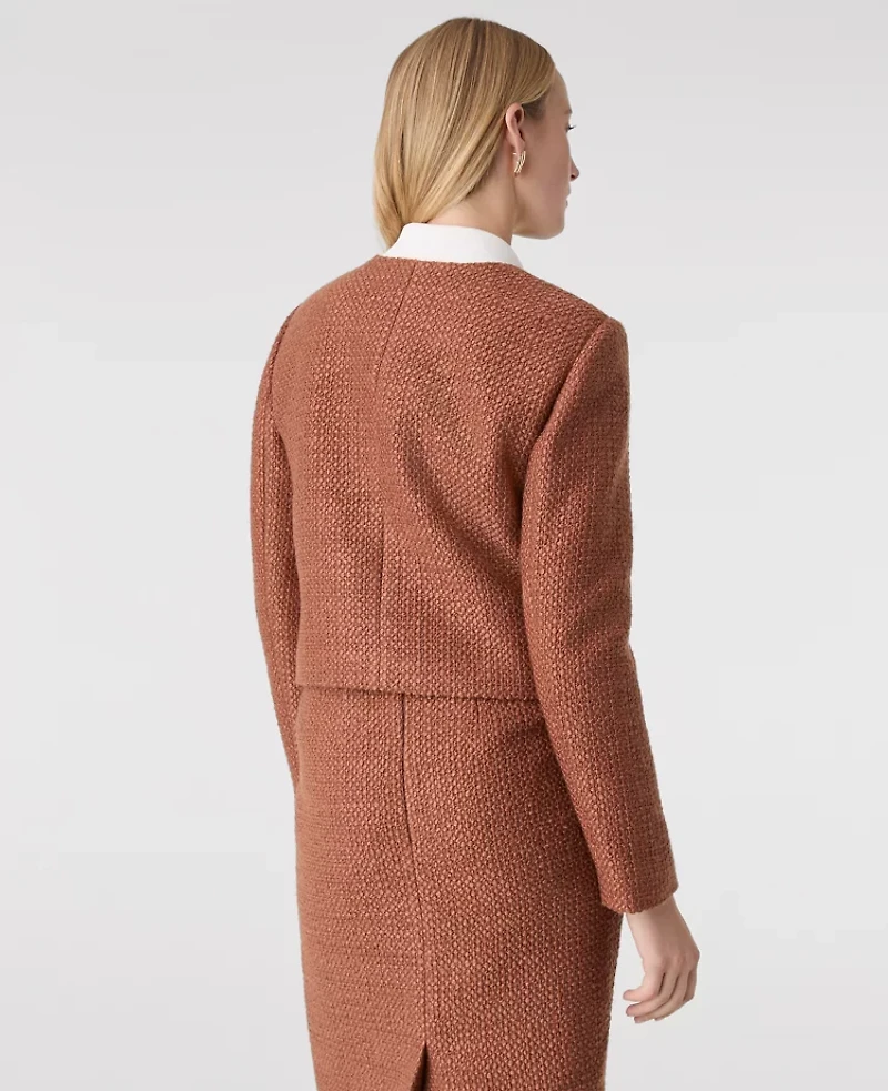 Ann Taylor The Petite Crew Neck Jacket Tweed Spiced Cider Women's