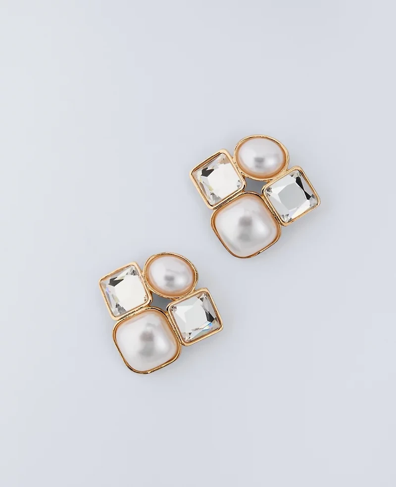 Ann Taylor Crystal Pearlized Stud Earrings Goldtone Women's