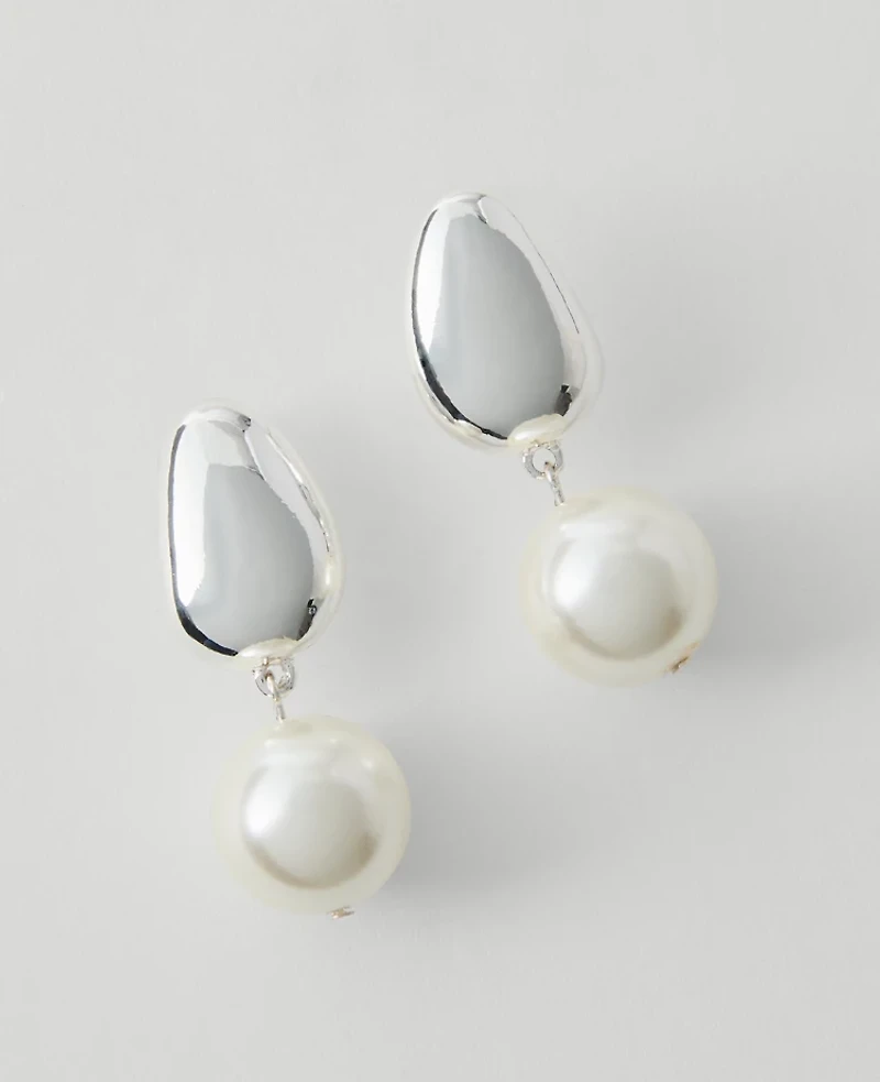 Ann Taylor Mini Pearlized Drop Earrings Silvertone Women's