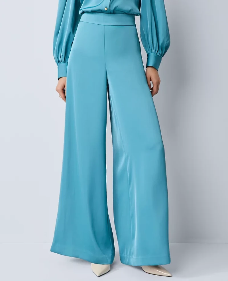 Ann Taylor The Petite Statement Palazzo Pant Satin Moroccan Turquoise Women's