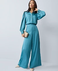 Ann Taylor The Petite Statement Palazzo Pant Satin Moroccan Turquoise Women's