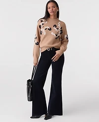 Ann Taylor Petite Embroidered Floral Mock Neck Sweater Cafe Au Lait Women's