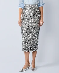 Ann Taylor Sequin Column Midi Skirt Silver Spark Women's
