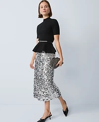 Ann Taylor Sequin Column Midi Skirt Silver Spark Women's