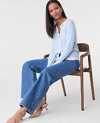 Ann Taylor Petite Contrast Trim Cardigan Pristine Blue Women's