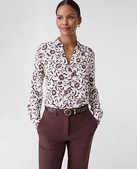 Ann Taylor Floral Satin Essential Shirt Winter Whtie Women's