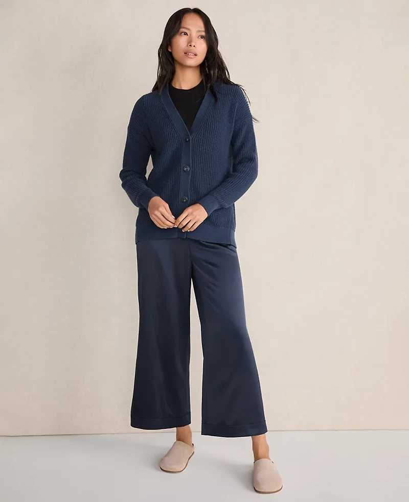 Ann Taylor Haven Well Within Organic Cotton Shaker Stitch Cardigan Size Small Twilight Navy Women's