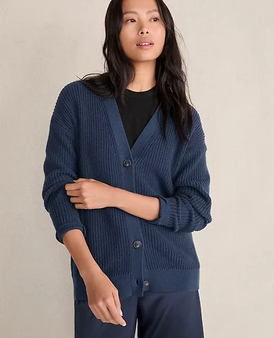 Ann Taylor Haven Well Within Organic Cotton Shaker Stitch Cardigan Size Small Twilight Navy Women's