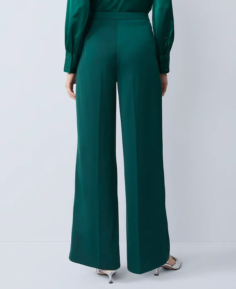 Ann Taylor The Petite Wide-Leg Pant Satin Rainforest Women's