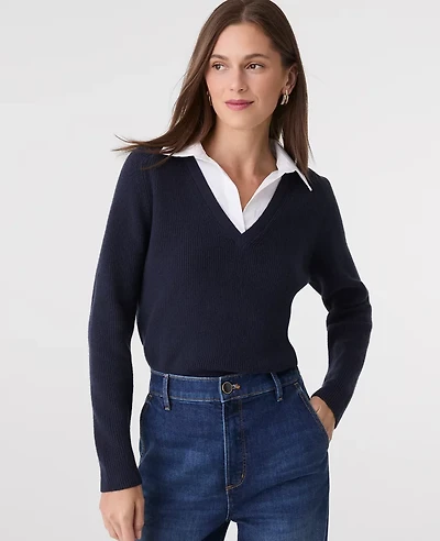 Ann Taylor Collared Mixed Media Sweater Women's