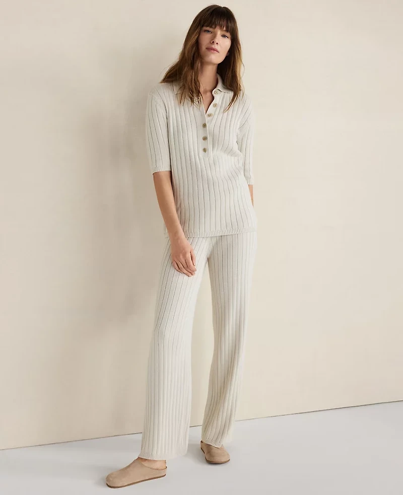 Ann Taylor Haven Well Within Organic Cotton Ribbed Straight Leg Pants Full Moon Grey Women's