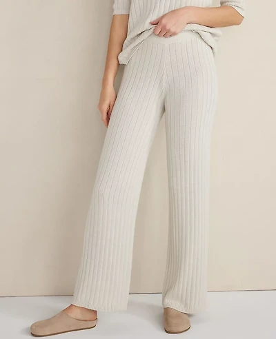 Ann Taylor Haven Well Within Organic Cotton Ribbed Straight Leg Pants Full Moon Grey Women's