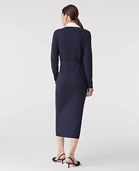 Ann Taylor Petite Layered Belted Sweater Midi Dress Night Sky Women's