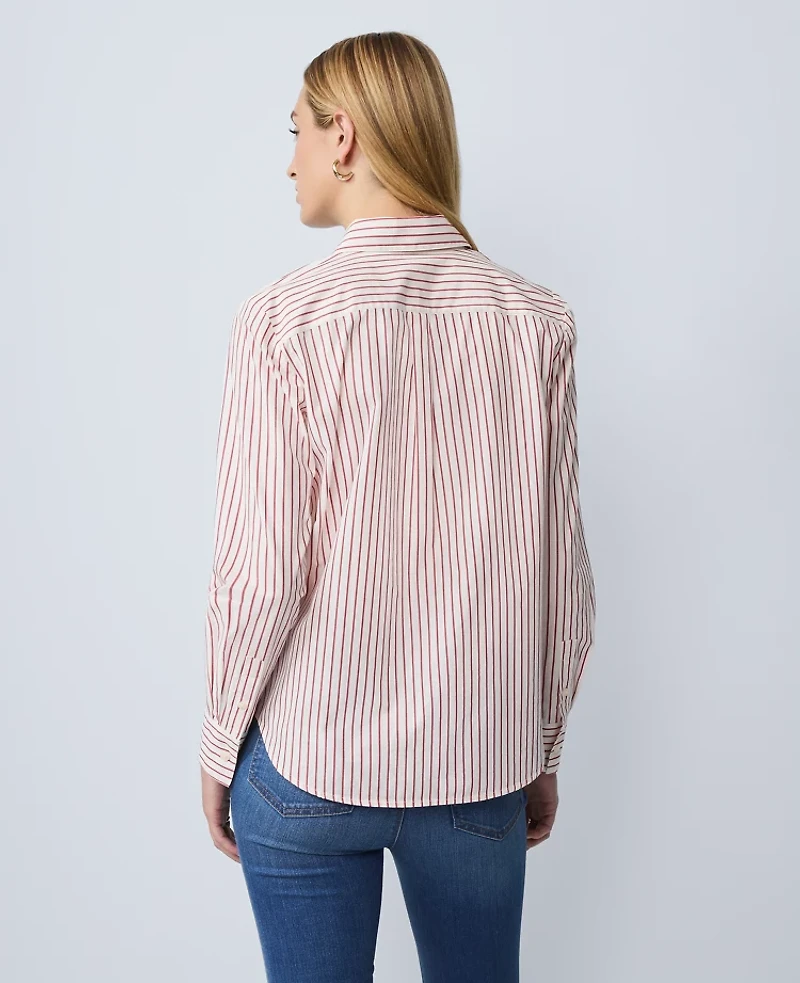 Ann Taylor Petite Weekend Collection Striped Relaxed Perfect Shirt Jewel Red Women's