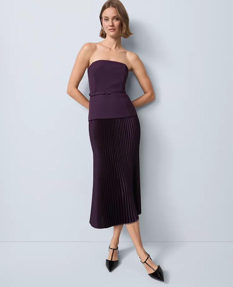 Ann Taylor Petite Crepe Pleated Midi Dress Aubergine Dream Women's