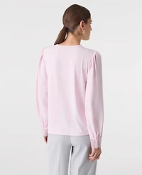 Ann Taylor Lace Trim Blouse Pink Ribbon Women's