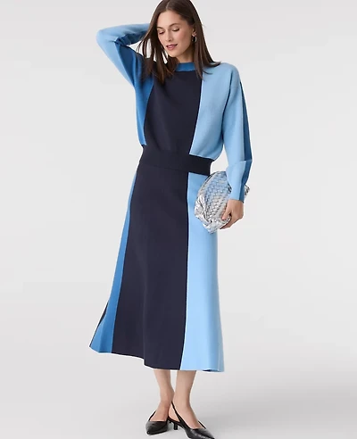 Ann Taylor Colorblock Midi Skirt Blue Multi Women's