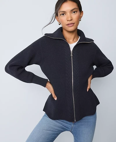 Ann Taylor Petite Weekend Collection Cable Sweater Jacket Night Sky Women's