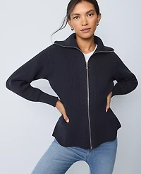 Ann Taylor Petite Weekend Collection Cable Sweater Jacket Night Sky Women's