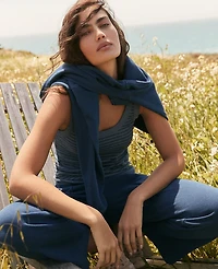 Ann Taylor Haven Well Within Essential Organic Cotton Delicate Stripe Scoop Neck Tank Top Twilight Blue Heather Women's
