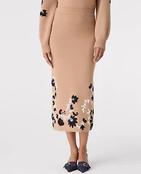 Ann Taylor Petite Floral Jacquard Midi Skirt Cafe Au Lait Women's