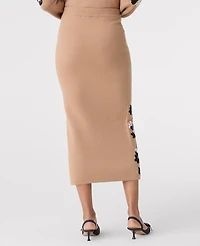 Ann Taylor Petite Floral Jacquard Midi Skirt Cafe Au Lait Women's