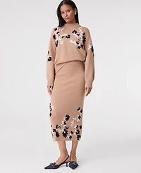 Ann Taylor Petite Floral Jacquard Midi Skirt Cafe Au Lait Women's