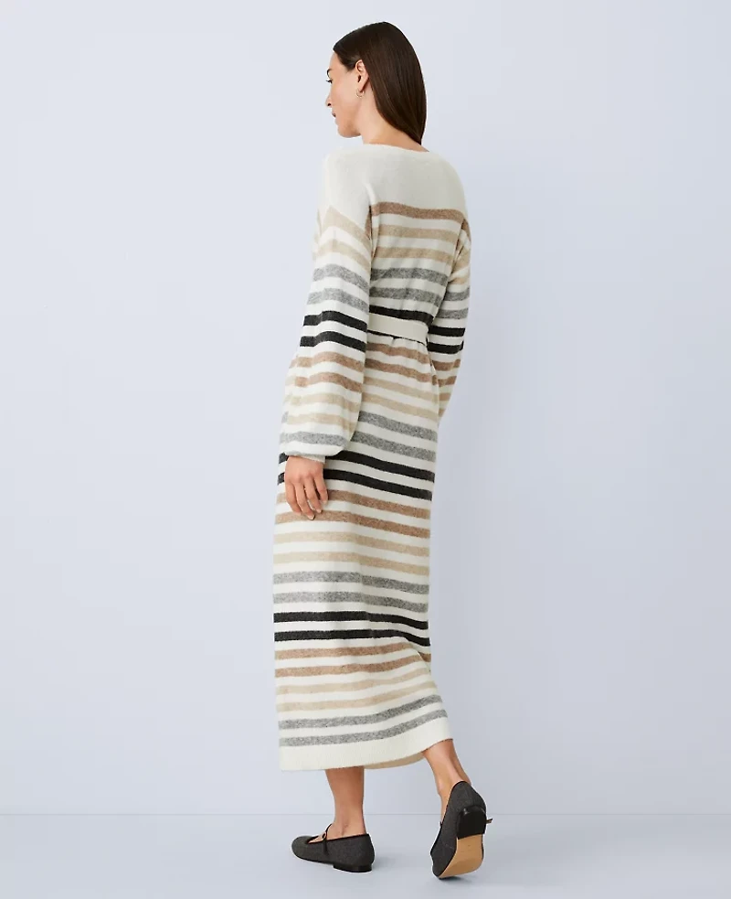 Ann Taylor Weekend Collection Striped Midi Sweater Dress Winter White Women's