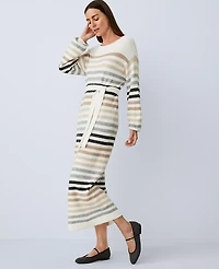 Ann Taylor Weekend Collection Striped Midi Sweater Dress Winter White Women's