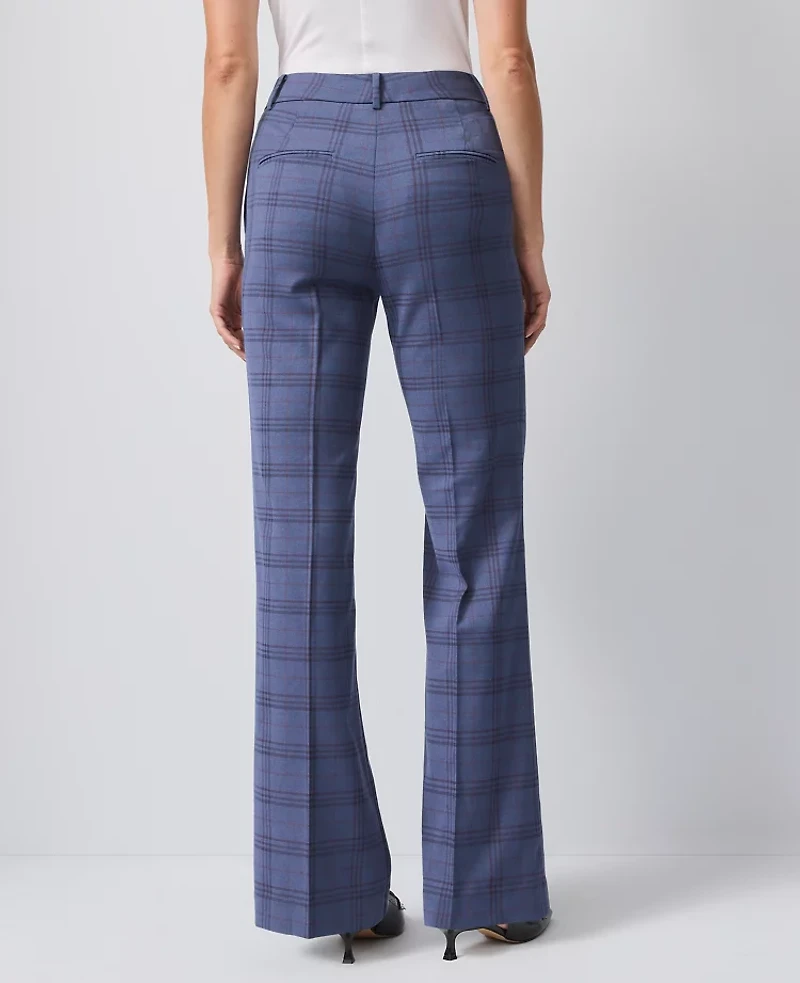 Ann Taylor The Petite Flare Trouser Plaid - Curvy Fit Blue Multi Women's