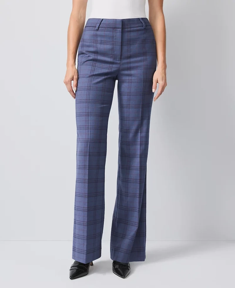Ann Taylor The Petite Flare Trouser Plaid - Curvy Fit Blue Multi Women's