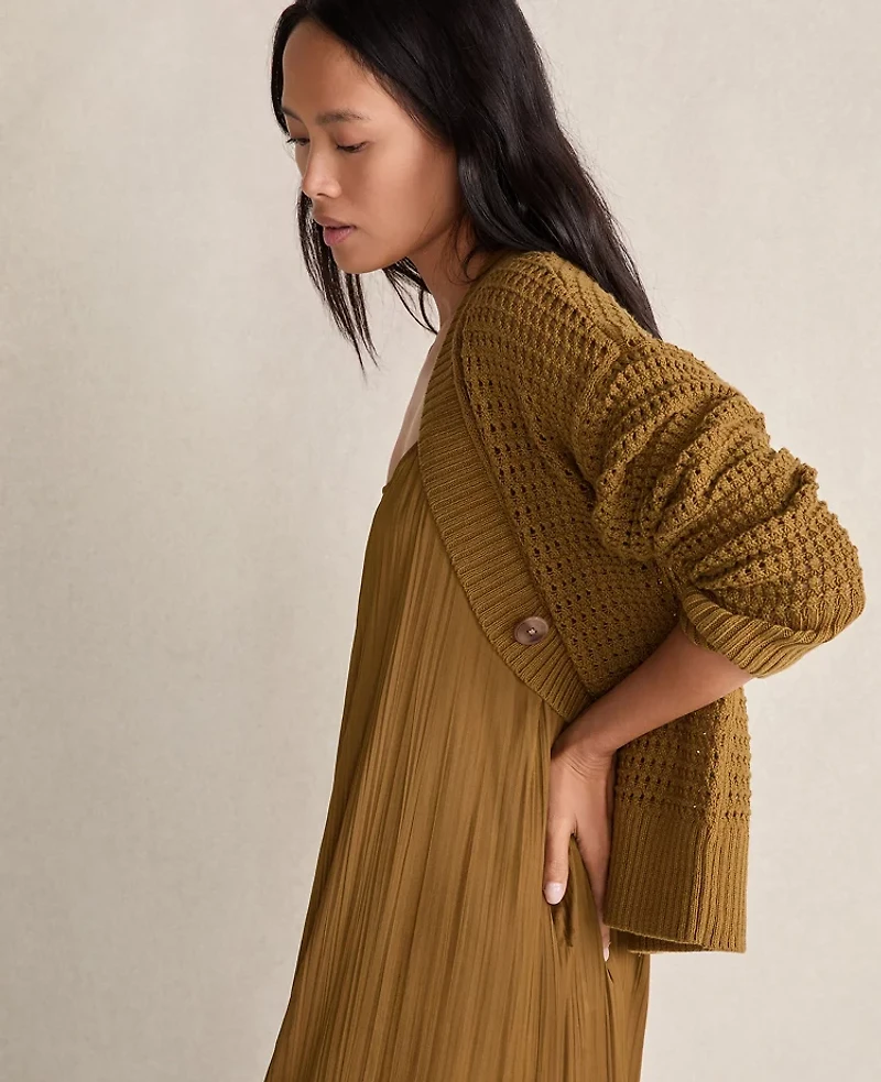 Ann Taylor Haven Well Within Organic Cotton Open Stitch Cardigan Dried Moss Women's
