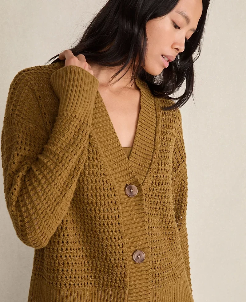 Ann Taylor Haven Well Within Organic Cotton Open Stitch Cardigan Dried Moss Women's