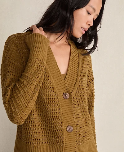 Ann Taylor Haven Well Within Organic Cotton Open Stitch Cardigan Dried Moss Women's