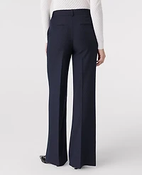 Ann Taylor The Petite Dotted Wide-Leg Flare Trouser Navy Woven Pin Dot Women's