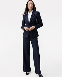 Ann Taylor The Petite Dotted Wide-Leg Flare Trouser Navy Woven Pin Dot Women's